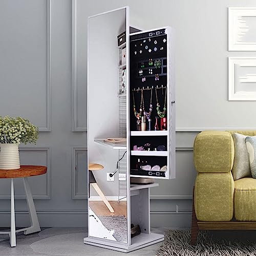 CASEGO Der Ganzkörperspiegel kann gedreht und aufbewahrt Werden, und der bodenstehende Schminkspiegel eignet Sich für Schlafzimmer, Wohnzimmer, Garderobe usw. (White)