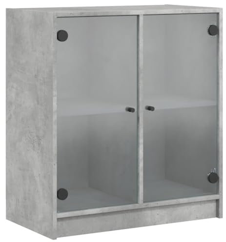 vidaXL Beistellschrank, Schrank Kommode mit Glastüren, Wohnzimmerschrank mit viel Stauraum, Sideboard Vitrine Flurschrank Mehrzweckschrank, Betongrau