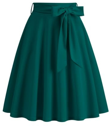 Seiveini Jupe Plissée Vintage Mi-Longue Taille Haute avec Ceinture - Style Trapèze Rockabilly Rétro Années 50 et 60 - Jupe d'Été Décontractée A-Line - Vert XL
