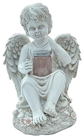 Sosoport Witterungsbeständige Solar Engel Statue Aus Widerstandsfähigem Harz Dekorative Gartenfigur Für Outdoor-Beleuchtung Und Stimmungsvolle Hausdekoration Einfach Zu Platzieren