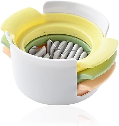 Eierschneider, Eierteiler Schneiddrähte, 3 in 1 Edelstahl Eierteiler, Gekochter Eischneidewerkzeug,Kiwis, Gekochten Eiern, für Mozzarellaschneider, Tomaten,Weiß