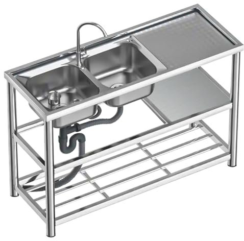 Lavello da Cucina 1 Vasca,Lavandino in Acciaio Inox 304 Mobile,Lavatoio da Giardino Campeggio,Lavelli Commerciale Autoportante,Lavabo Professionale con Rubinetto,Garage,Lavanderia,Esterno Lavando