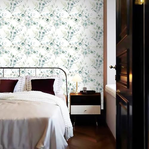 Selbstklebende Tapete Minimalistische Grüne Blätter Strukturtapete Wandtattoo Schlafzimmer Tapete Selbstklebend Vliestapete Wallpaper for Living Room Tapeten Langlebig Wandschutzfolie 45x300cm