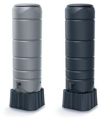 Garden Large Rectangular Plastic Water Butt Optional Connection Kit, Balcony, Terrace Stand 110 litres (Grey)