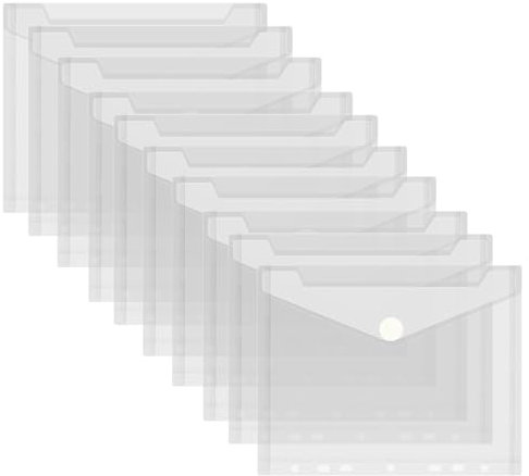 10 Stück Dokumententasche A5, 23x18cm Umschlagmappen zum Abheften Dokumentenmappe Sichttaschen mit Klettverschluss, Sammelmappen Wasserdicht für Dokument Organisieren (7 Löcher, Transparent)