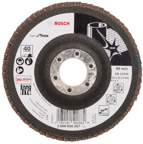 Bosch Faecherschleifscheibe X581 Best for Inox 115mm Korn 40, 1 Stk. (Packung mit 10)