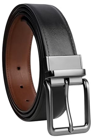Amexo Cinturones Piel Genuina Hombre, Reversible Doble cara cinturon hombres, Elegante y sencillob Cinturones hombre cuero para trajes, jeans, casual ropa y negocios ropa (Negro marrón, 110cm)