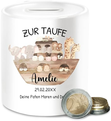Spardose - Zur Taufe Arche Noah personalisiert | Taufgeschenk | - Unisize - Weiß - Geld verpackung Taufe￼ Geschenke firmung konfirmation personalisierte spardosen konfirmationsgeschenke