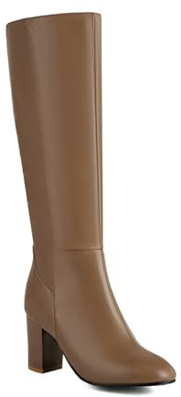 ZZQCCHL Botas largas con Cremallera Lateral para Mujer Otoño/Invierno Tacón Cuadrado de Charol Botas elásticas de Media caña Botas de tacón Alto hasta la Rodilla,Marrón,38 EU