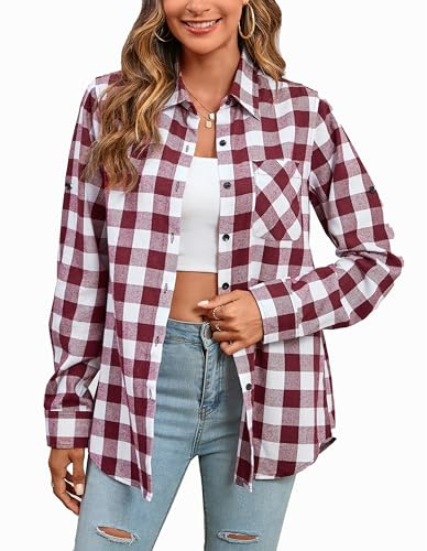 Stamain Chemise à Carreaux Femme Flanelle Bucheron Western Décontractée Manches Longues Classique Blouses Boutonnées