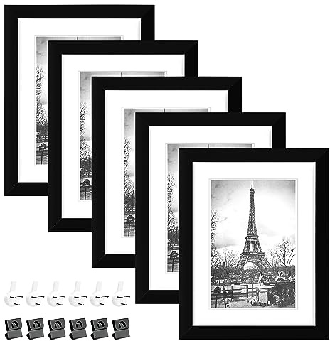Yesaler Marcos de Fotos 15x20cm Marco de Foto con Paspartú Conjunto de Portafotos Marcos de Pared y Mesa para Decoración del Hogar 5 Piezas Negro