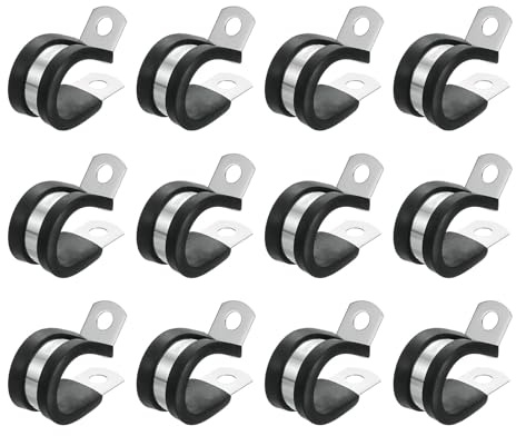 QUARKZMAN Collier De Câble 3/4 (18mm), Collier Métallique En Acier Inoxydable 304 Avec Coussin En Caoutchouc Isolé Forme R Pour Installation De Tuyau, Tuyau Flexible, Fil Et Cordon 12Pcs