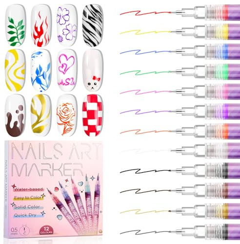 LEDSUUEI Nail Art Pens Set，3D Nail Polish Pens Graffiti Nail Dotting Tools Acrylic Paint Pens Drawing Painting Point Liner Pen for Nails Art Design Manicure Nail Pens for Home & Salon DIY