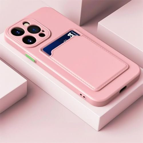 ZSUFCBF Custodia per slot per schede in silicone liquido per iPhone 16 Pro Max 13 12 Mini per iPhone 15 11 14 Pro Max 16 Plus XS XR Custodia morbida per telefono, rosa, per iPhone 13 Mini