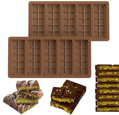 Molde Chocolate Juego de 2, Reforzado con Acero, Grado Alimenticio, Antiadherente, Fácil de Desmoldar, 10 Cavidades para Bombones Dubái, Gourmet y Rellenos, Listo para Regalar, Apto para Lavavajillas