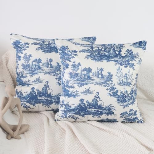 NIULAA Luxus Samt Kissenbezug 40x40 Blau Kissenbezüge 2er Set Weich Sofakissen Vintage Quadratisch Dekokissen Aesthetic Kissen Dekoartikel Mit Doppelseitig Französisches Landhausdesign