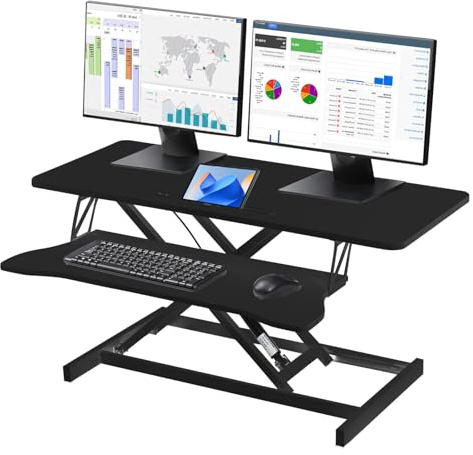 Generisch 94cm/37 Steh-Sitz Schreibtischaufsatz Höhenverstellbar, Sitz Schreibtisch Mit Abnehmbarer Tastaturablage, Sitz Steh Höhenverstellbarer Schreibtischaufsatz Mit 17KG Belastbarkeit (schwarz)