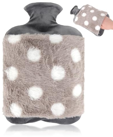 Borsa Acqua Calda, 2L Grande Boule Acqua Calda Ccon Tasca A Marsupio, Gomma Naturale/Peluche Borsa Dell'Acqua Calda (Grigio)