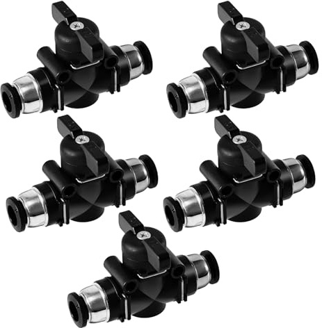 5 Stück Pneumatik Steckverbinder 6 mm – Schwarz Gerade Pneumatischer Kugelhahn mit Absperrhahn, Hohe Härte, Zuverlässige Druckluftverbindung und Schnelle Montage von Pneumatikschläuchen