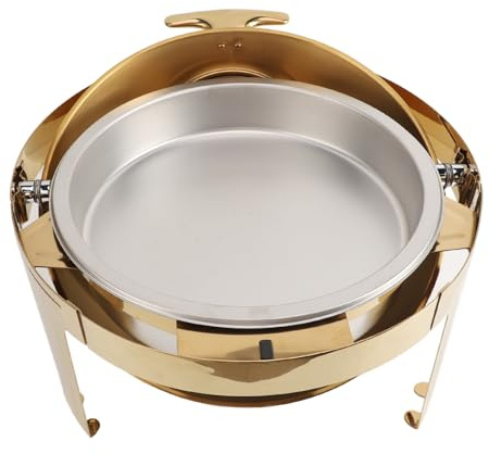 Sahgsa Chafing Dish - Set da buffet, 6 l, in acciaio inox, riscaldato ad alcool, rotondo, per catering, con coperchio a vista, per eventi, feste, vacanze, oro (1 padella intera)