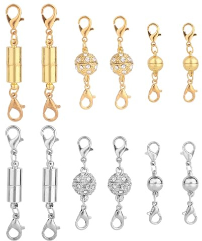 12st Magnetiskt Smyckesspänne, Magnetiska Halsbandsförlängare i Guld och Silver med Dubbelt Karbinspänne Kulspänne och Cylindriska Kopplingar Smyckeslås för Halsband Armband