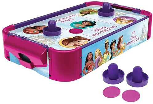 World Tech Toys Disney Princess Air Hockey Table for Kids - Wooden Tabletop Game with Puck, Pushers & Air Flow System - Disney Licensed - Kids 4+