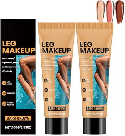 2 Stycken Vattenbeständigt Makeup för Kropp och Ben, Smink för att Täcka Tatueringar, Långvarig, Lämplig för att Täcka Tatueringar, För Mörk Hud, Ådror och Ärr (Brun