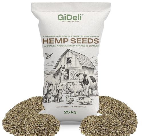 GiDeli Graines de chanvre 25 kg non pelées – Nourriture pour oiseaux riches en protéines – Aliment riche en énergie – Pour oiseaux sauvages, chevaux, bovins, porcs, volailles