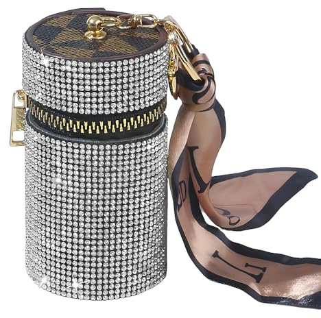 MINGZAIQIPEI Étui à rouge à lèvres brillant avec strass - En cuir - Organiseur de voyage pour sac à main, parfum et vernis à ongles, blanc, Portable