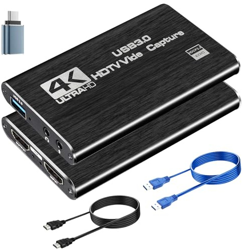 4K HDMI Video Capture Card USB 3.0-1080p 60fps/2k 30fps Loop-Through - Kompatibel mit PS5, Xbox Series X/S, PC, OBS - Für Streaming & Gaming Schwarz