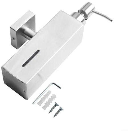 Dispenser manuale di sapone in acciaio inox spazzolato, per bagno dell'hotel, design quadrato da parete con facile installazione (argento)