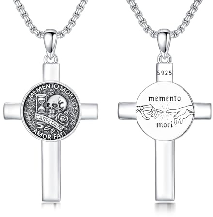 ROMANTICWORK Memento Mori halsband 925 sterlingsilver memento mori hänge kedja gotiskt dödskalle smycke present för män kvinnor, Sterlingsilver, Ingen ädelsten