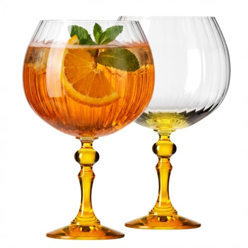 KROSNO Copas de Gin 660 ml con pie amarillo, juego de 2 – para Gin Tonic, Aperol Spritz y Cócteles – sin plomo – aptas para lavavajillas – Bubble Celebration Moments