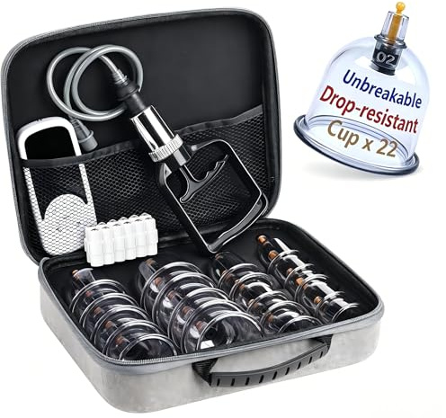 Set di coppette per terapia con 22 tazze, taglia V2.0, per donne e uomini, per il corpo, i muscoli della schiena, sollievo dal dolore, massaggio, aspirazione, cellulite 22