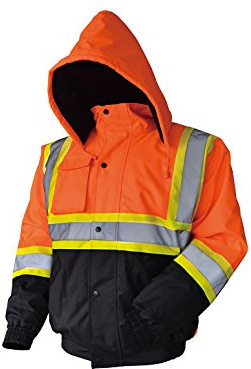 LM High Visibility Class III Reflective Waterproof Bomber Jacket W/Removable Hood (L, HJO)