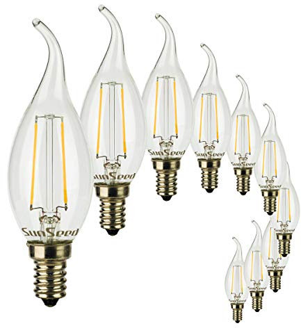 SUNSEED 10x Ampoule Filament LED Flamme E14 2W équivalent 25W Blanc Chaud 2700K