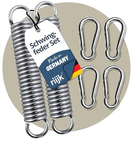 riijk 2 x Hängesessel Schwingfeder für Hängesessel mit Gestell oder Deckenmontage | 4 Karabiner | Für Hängestuhl, Hängeschaukel und Boxsack Halterung | Made in Germany