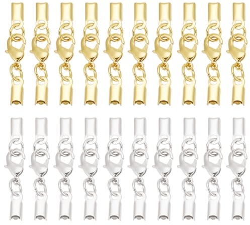 PH PandaHall 20pz Ganci Chiusure per Collane e Bracciali Chiusure Lobster Claw, Chiusura Moschettone Ottone Fermagli per Aragosta con Cord End per Braccialetti Collana Fai Da Te, Argento/Oro