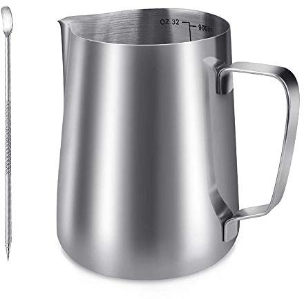 YOCZOX 1000ml Milk Pitcher Milk Frothing Jug Stainless Steel Jug Cup Barista Milk Jug Cafe Latte Maker with Art Latte Decorating Art Pen for Barista Cappuccino Espresso Machine Coffee - 35 oz