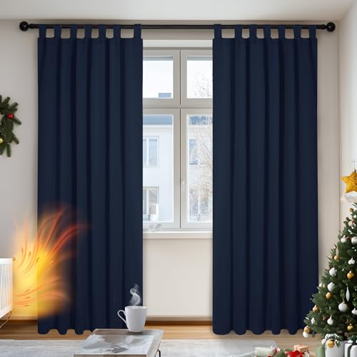 Deconovo Lot de 2 Rideaux Occultants Thermiques Anti Froid à Pattes 140x210cm Bleu Marine - Chambre Adulte Salon Design Moderne