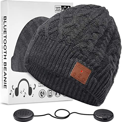ZRUHIG Bluetooth Beanie Hat, Bluetooth V5.0 Winter Music Hat Knit Running cap Men with Stereo Speakers Upgraded Unisex Wireless Hats Unique for Women Mom Her Men Teens Boys Girls (Charcoal)…