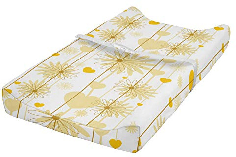 ABAKUHAUS Gelb Wickelkissen Wikelauflagenbezug, Valentines Floral Design, Weiches Wickeltischunterlage mit befestigungs löchern, Erde Gelb Beige