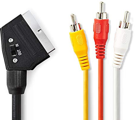 Cavo SCART | SCART Male | 3x RCA maschio | Placcato nickel | commutabile | 480p | 2.00 m | Tondo | PVC | Nero | Etichetta