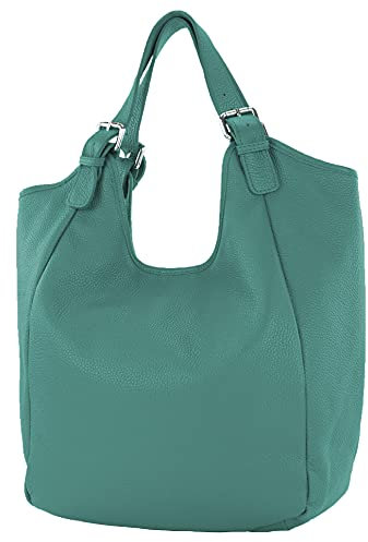 modamoda de T227 Damen Shopper Schultertasche Leder Large handmade in Italy, Farbe:Petrol