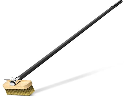 G.a Homefavor Cepillo de Limpieza para Horno de Pizza con Mango Largo, rasqueta Profesional de Acero Inoxidable, Cepillo de latón, Mango de Aluminio de 120 cm, para Barbacoa y Horno de Pizza