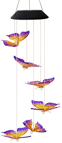 Kavolet Carillon éolien solaire d'extérieur à changement de couleur en forme de papillon - Guirlande lumineuse LED mobile à suspendre - Pour terrasse, balcon, fête, cour, fenêtre, jardin, décoration