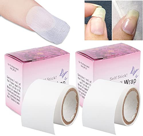 NICENEEDED 2 Rollen Selbstklebende Seidennagelfolie, Silk Fiberglass Nail Extensions, Fingernagel Reparatur Nagel Kleber Aufkleber Nailart Tool zum Reparieren beschädigter Nagelspitzen
