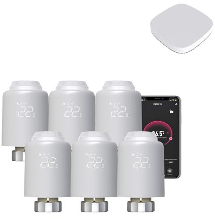 Qiumi Zigbee Thermostat Radiator Valve, eTRV, Remote Control via Smart Life App, Voice Control, for Hot Water Radiator Systems