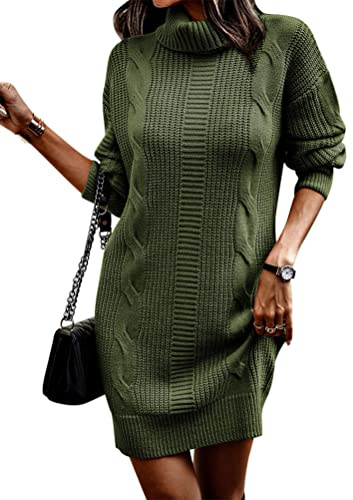 Minetom Robe Pull Femme Couleur Unie Manches Longues Pullover Col Roulé Robe Tricoté Automne Hiver Chandail Mini Robe A Vert L