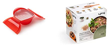 Lékué Estuche Vapor Hondo con Bandeja 3-4 pers, Silicona Platino, Rojo, 1000 ml & Recipiente para cocinar Quinoa, Arroces y Cereales, 1 Litro, Color Verde